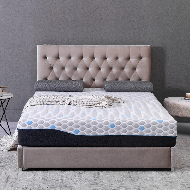 10 Inch Twin Size Mattress, Gel Memory Foam Infused Bamboo Charcoal Mattress, Mattress in a Box,Light Grey-Blue