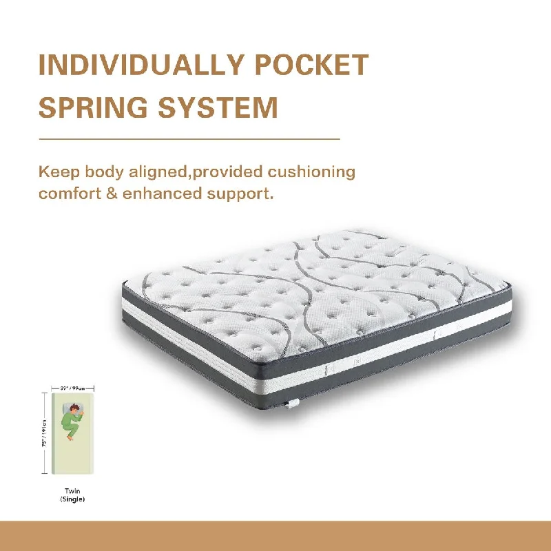 12" Hybrid Pocket Spring Mattress-TWIN