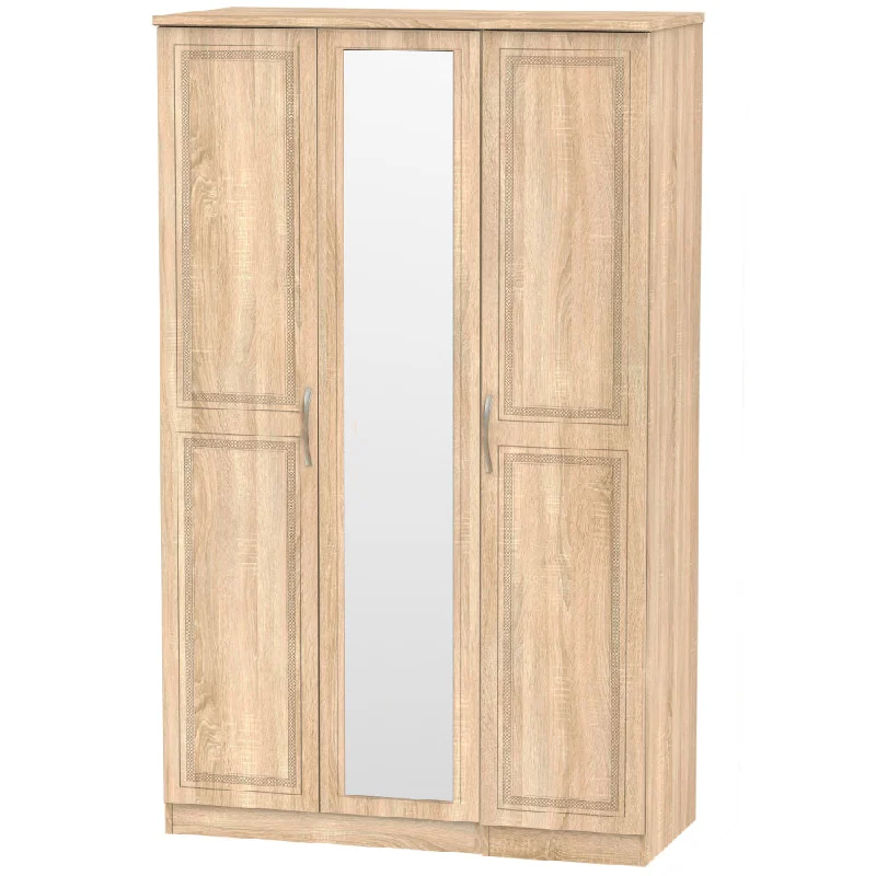 Dakar Ready Assembled Wardrobe with Triple Mirror  - Modern Oak