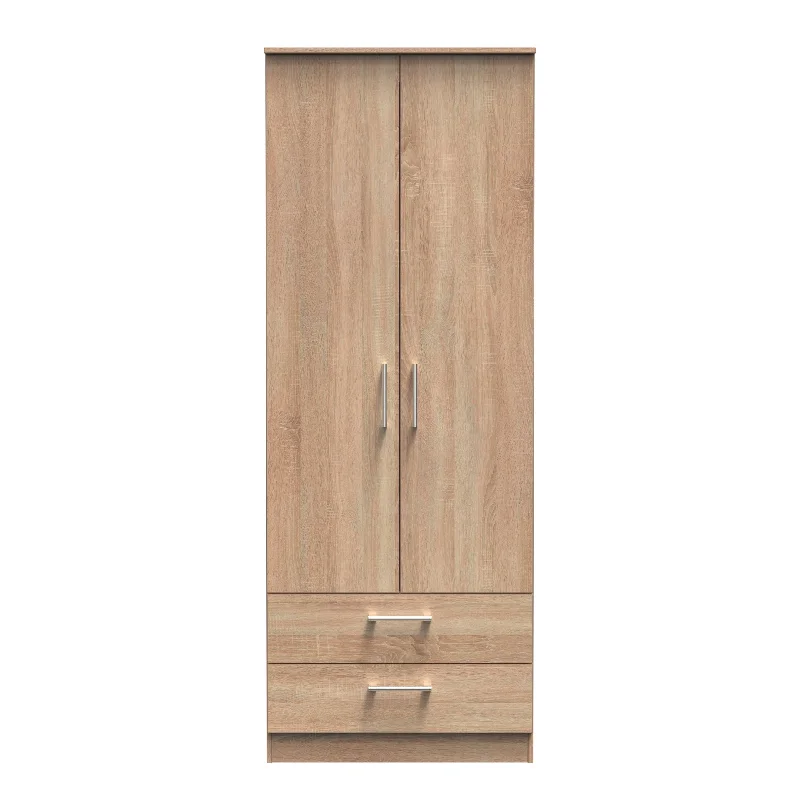 Denver Ready Assembled Wardrobe with 2 Doors and 2 Drawers - Oak