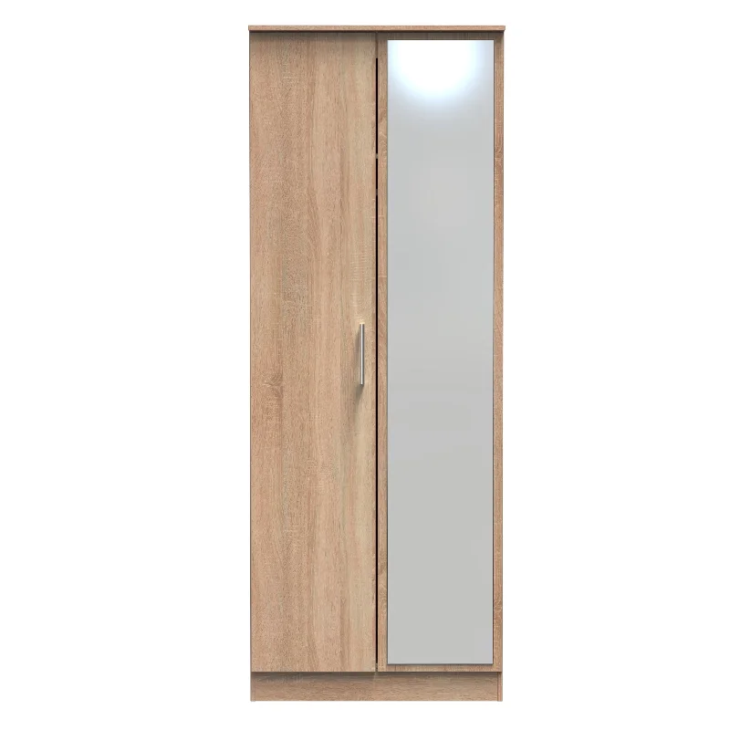 Denver Ready Assembled Wardrobe with 2 Doors and Mirror - Oak