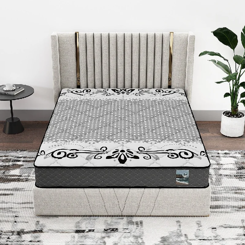 8-inch Medium Comfort Support Mattress, Spring Mattress Hybrid Mattress with Silk-like Fabric, Queen, Black