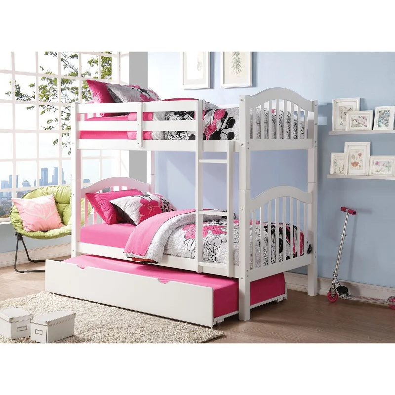 80" Stylish Pine wood Bunk Bed (Twin/Full) Size with Ladder and Guard Rail,Assembly Required(White)