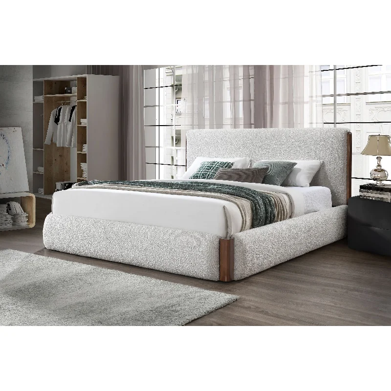 Acme Sandro Ek Bed, White Boucle & Walnut