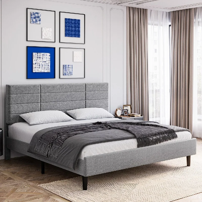 Bed Frame with Upholstered Headboard, Strong Frame