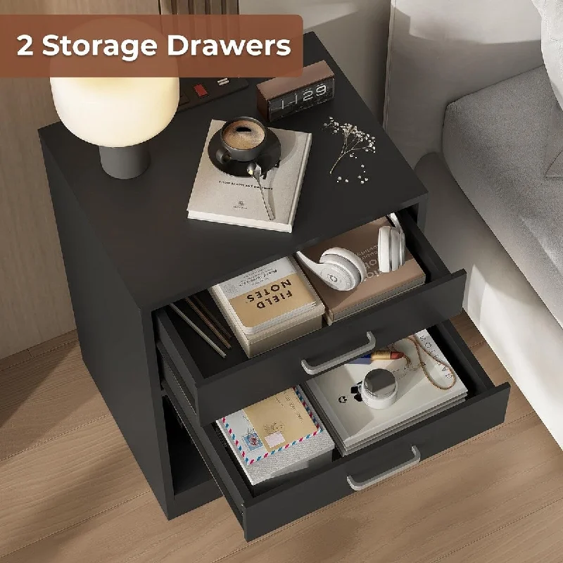 Bedroom Nightstand Set 2 Charging Station & 2 Drawers