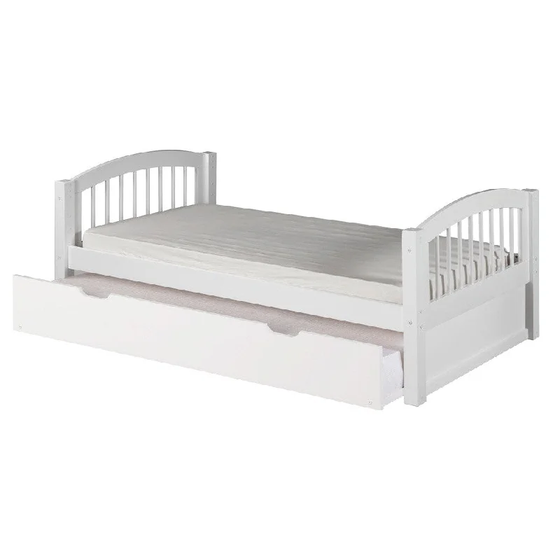 Camaflexi Twin-size White Finish Platform Bed with Twin Trundle and Arch Spindle Headboard