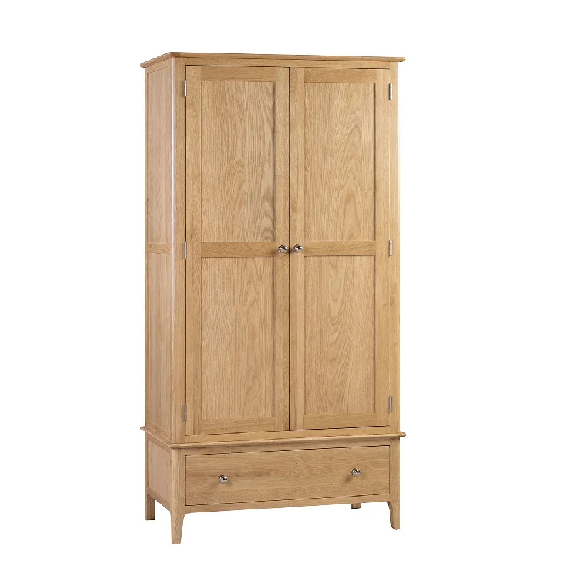 Cotswold Solid Oak 2 Doors 1 Drawer Wardrobe