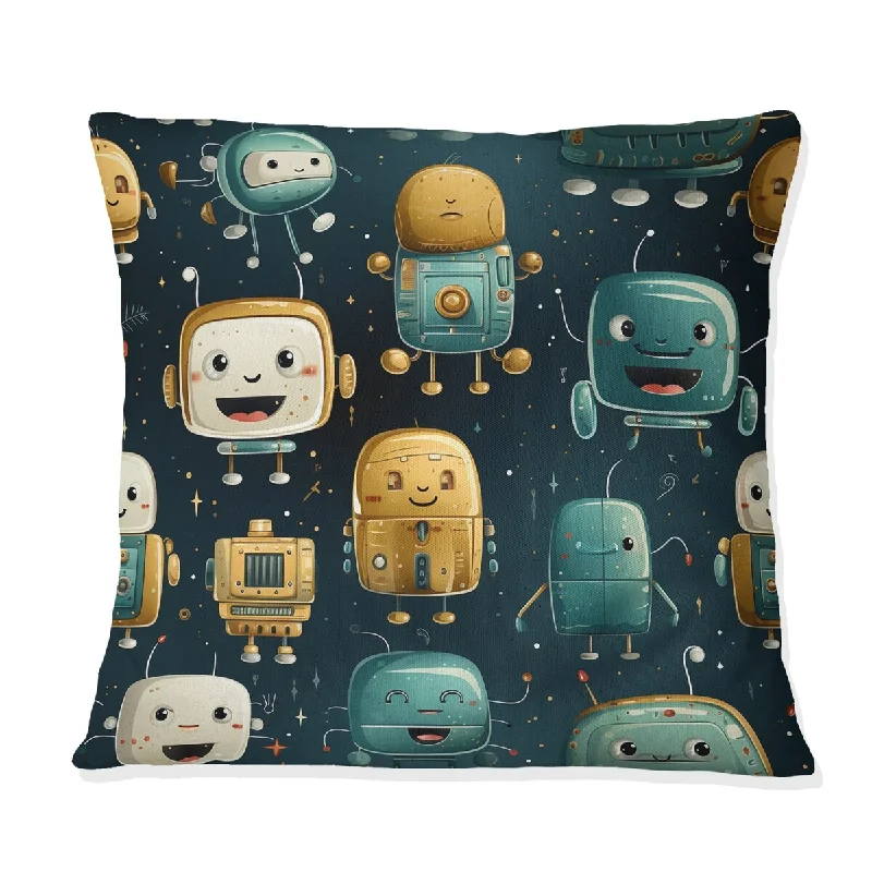 Designart "Robot Pattern For Kids Betroom I" Kids Bedroom Printed Throw Pillow