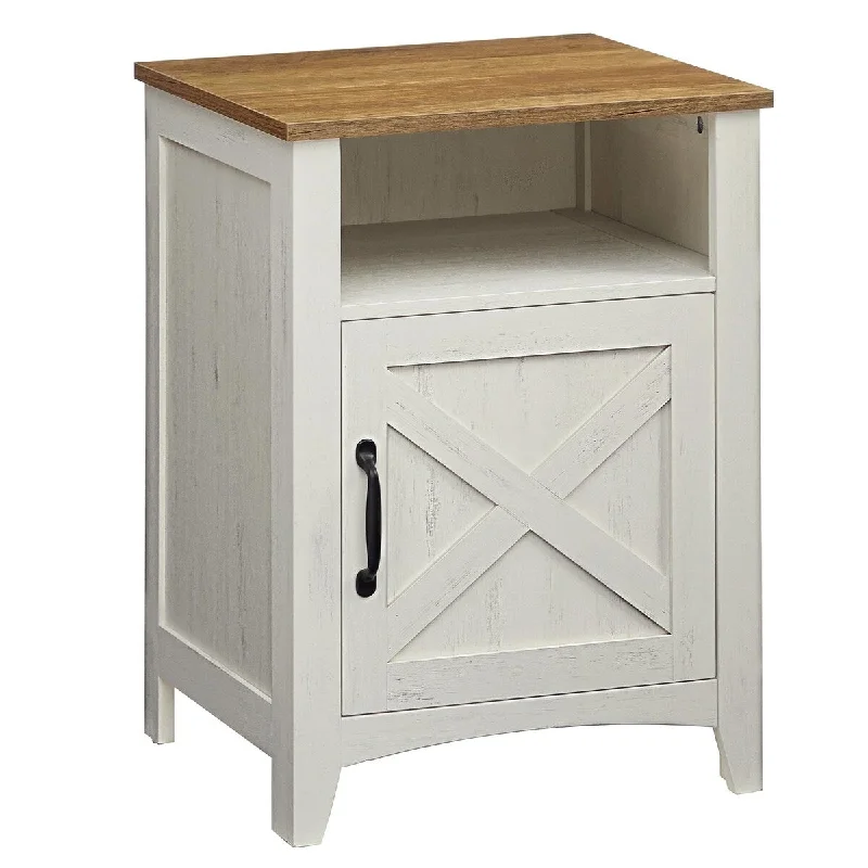 Farmhouse Nightstand with Barn Door, Bedside Table with Storage, Side End Table, Night Stand with Open Compartment, for Bedroom