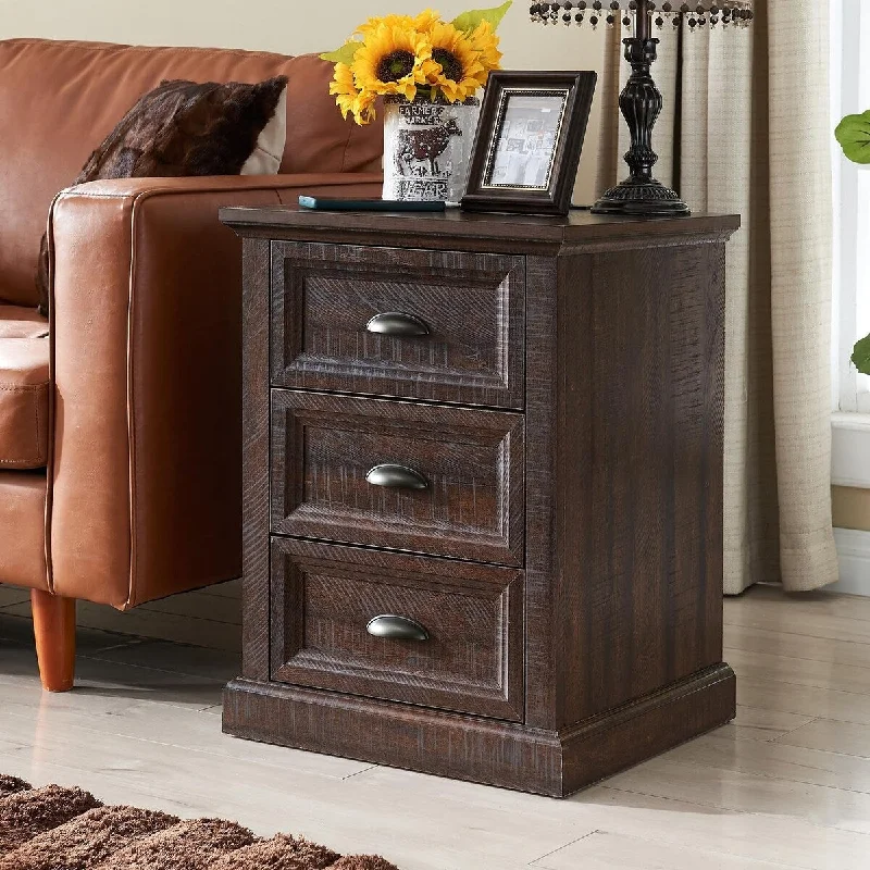 Farmhouse Nightstand with Charging Station, 3 Drawer Dresser, Rustic Wood Bedside Table with Drawers, Small End Table Side Table