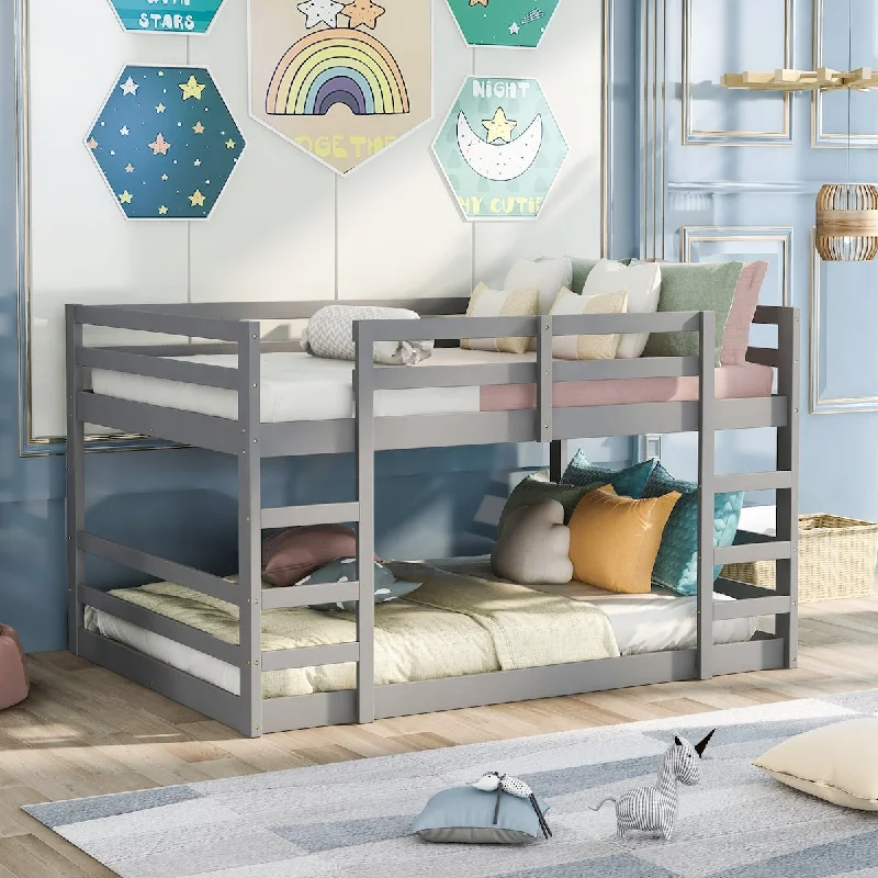 Full Over Full Bunk Bed with Ladder, Gray