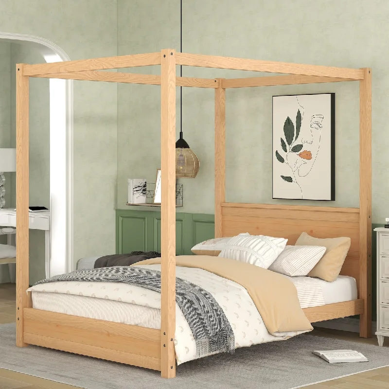 Full Size Canopy Platform Bed with Headboard