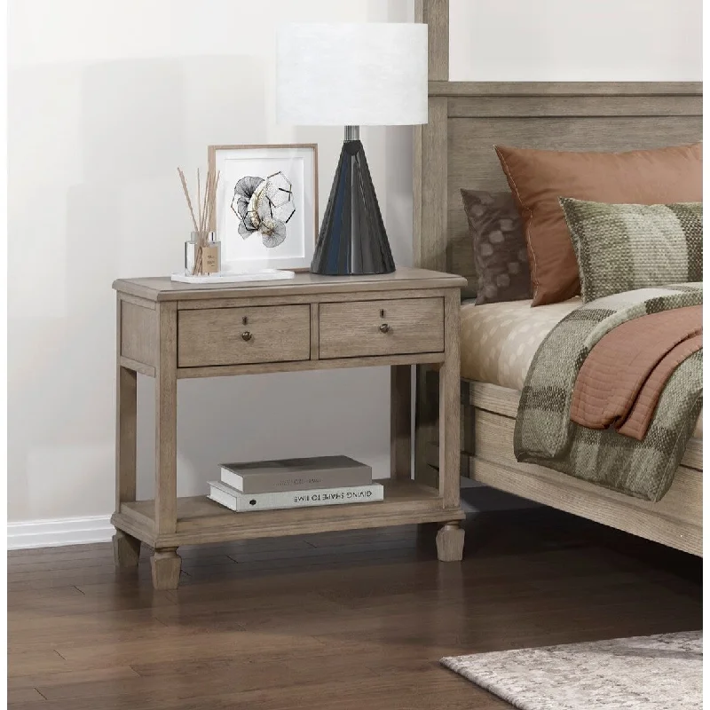 Gray Oak Finish Classic Transitional Bedroom Furniture Nightstand of 2 Drawers Open Bottom Shelf Wooden Furniture Bedside Table