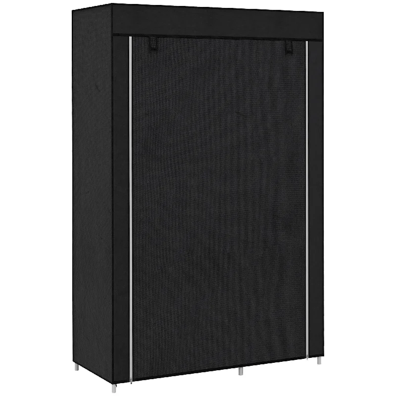 HOMCOM Fabric Wardrobe w/ Shelves Hanging Rail Foldable Closets Black