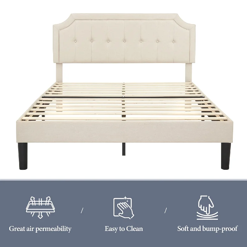 Javlergo Modern Upholstered Bed Frame with Height Adjustable Headboard, No Box Spring Needed