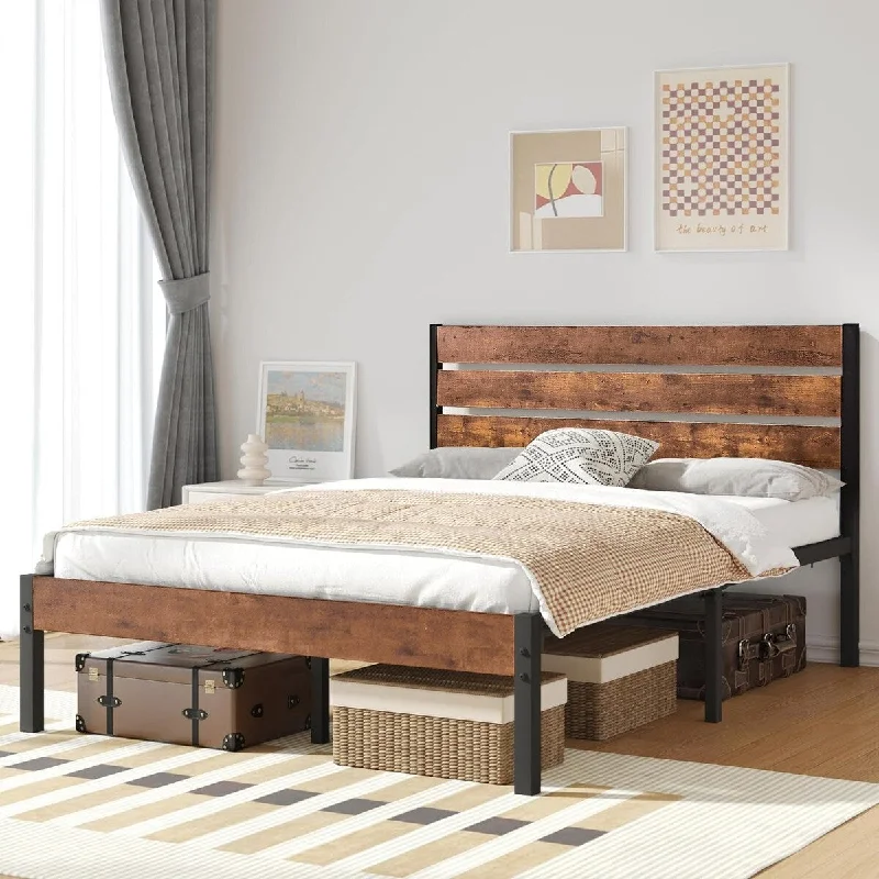 Javlergo Platform Bed Frame with Wood Headboard, Strong Metal Slats Support, No Box Spring Needed