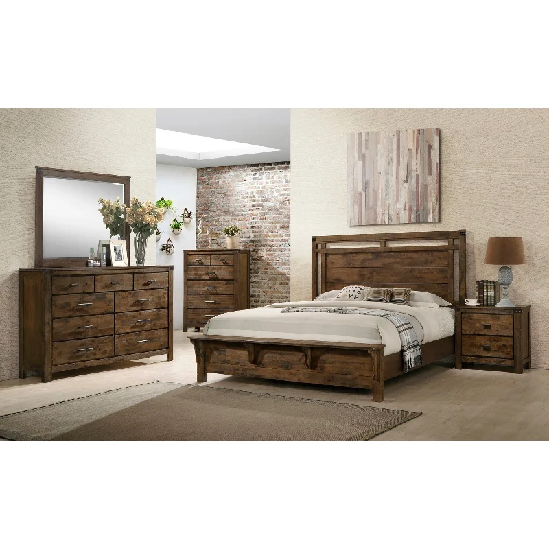 Joell 5 Piece Brown Ructic Panel Bedroom Set