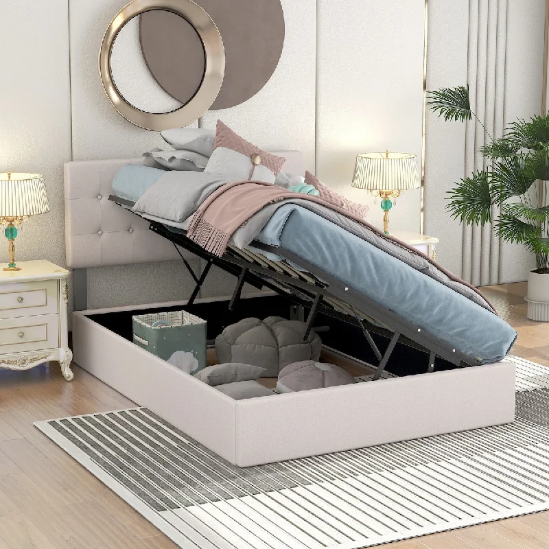 Lift Up Storage Bed Full Size Upholstered Platform Bed