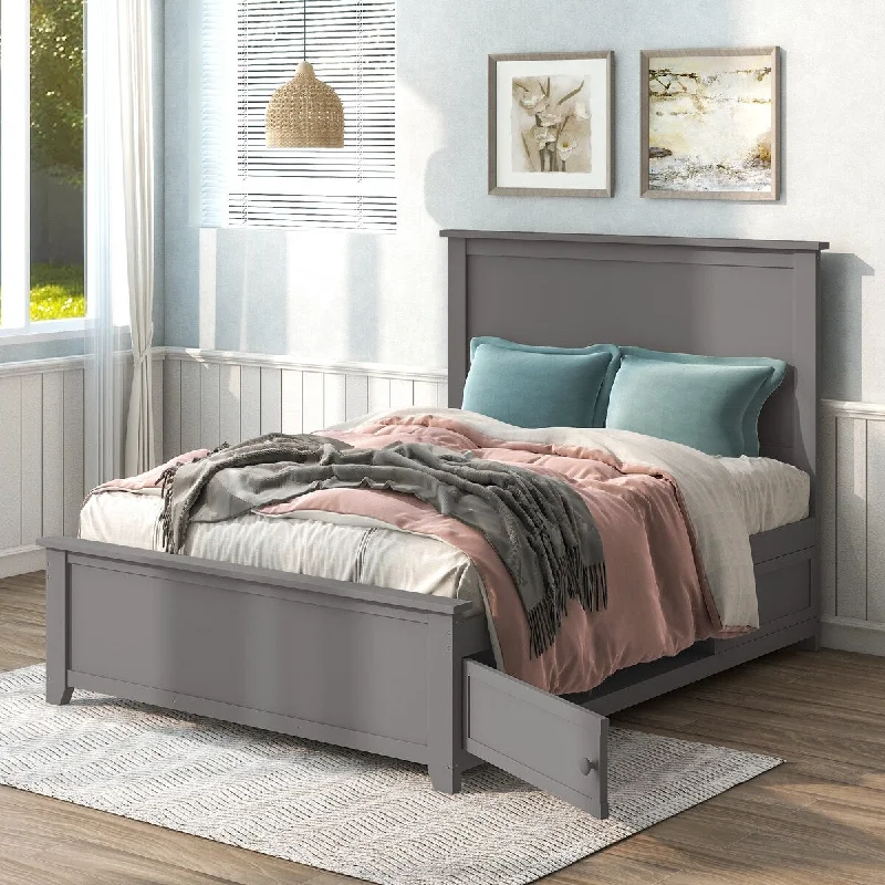 Modern Full Bed Frame with Storage Kids Teens Solid Wood Platform Bed, No Spring Box Needed Suitable for Bedroom Apartment