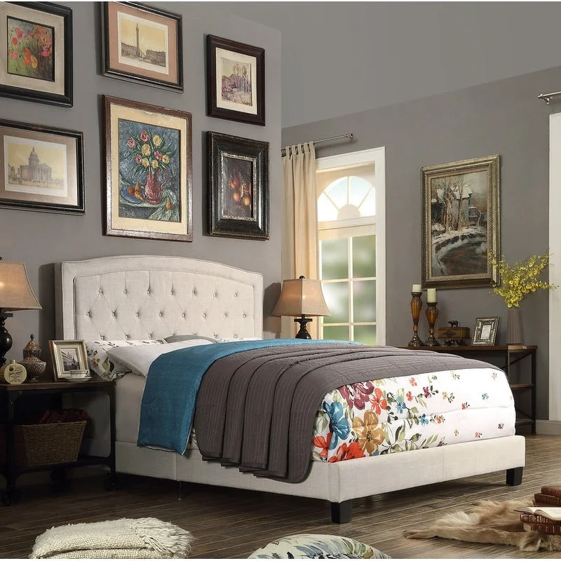 Moser Bay Home Aletheia Tufted Upholstered Bed, Solid Wood Platform Bed