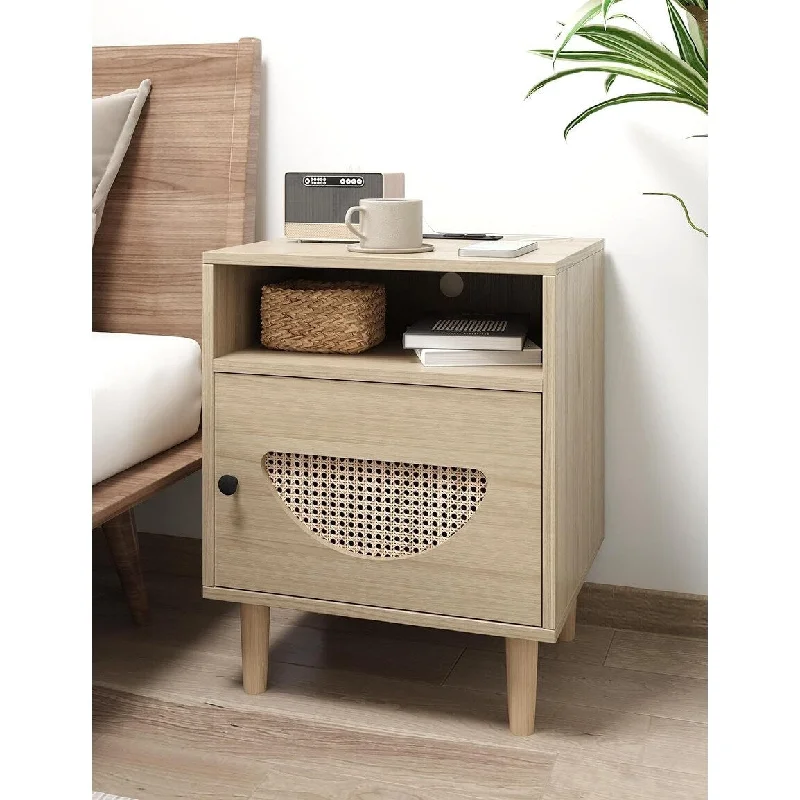 Nightstand with Charging Station,Rattan Bedside Table,2Pack