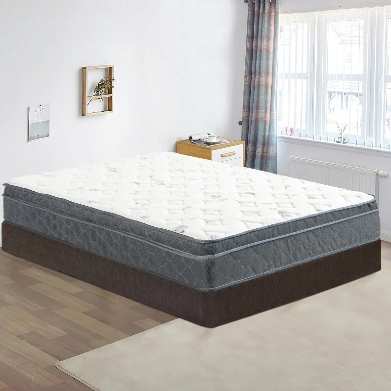 Onetan Mattress and Box Spring Set, 13-Inch Medium Euro Top Hybrid Mattress and 5" Wood Simple Assembly Box Spring