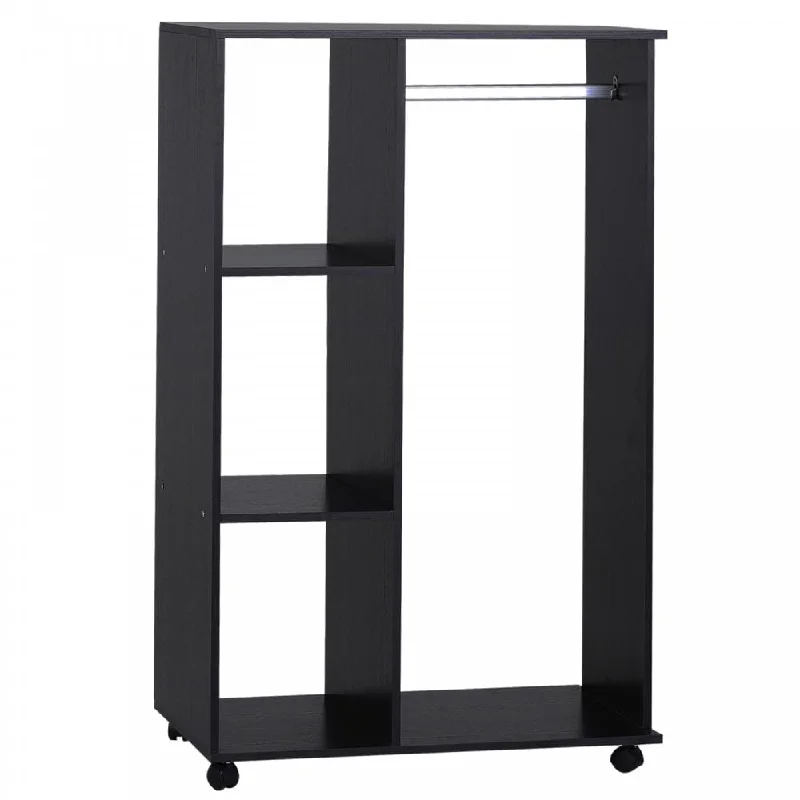 Particle Board Mobile Open Wardrobe on Wheels Black