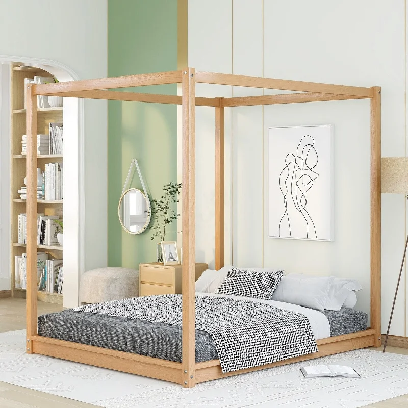 Queen Size Modern Wooden Canopy Platform Bed