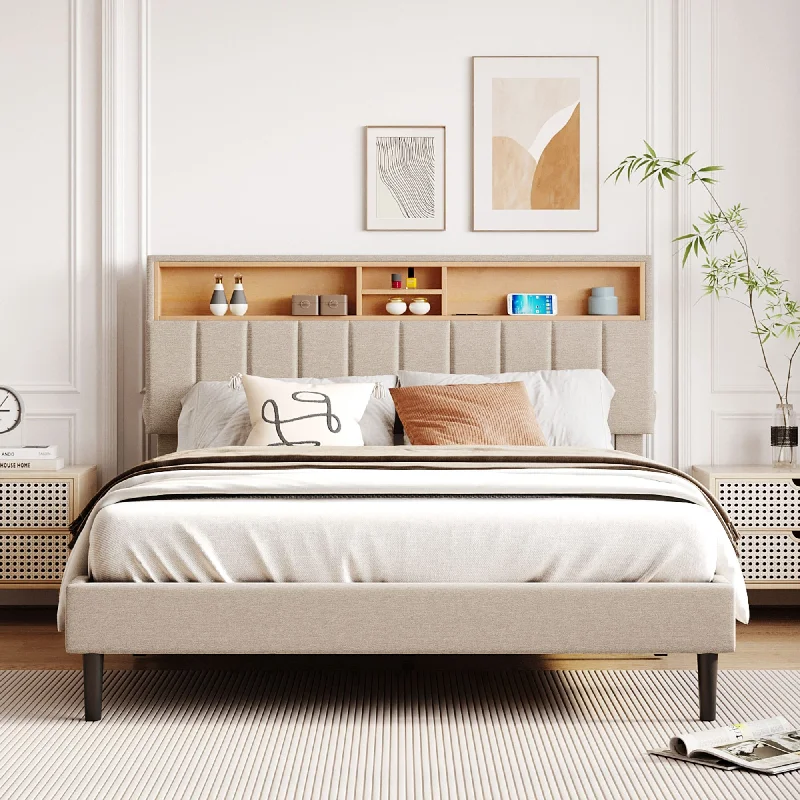 Queen Size Upholstered Platform Bed