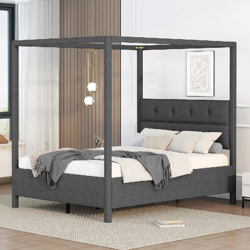 Queen Size Upholstery Canopy Platform Bed