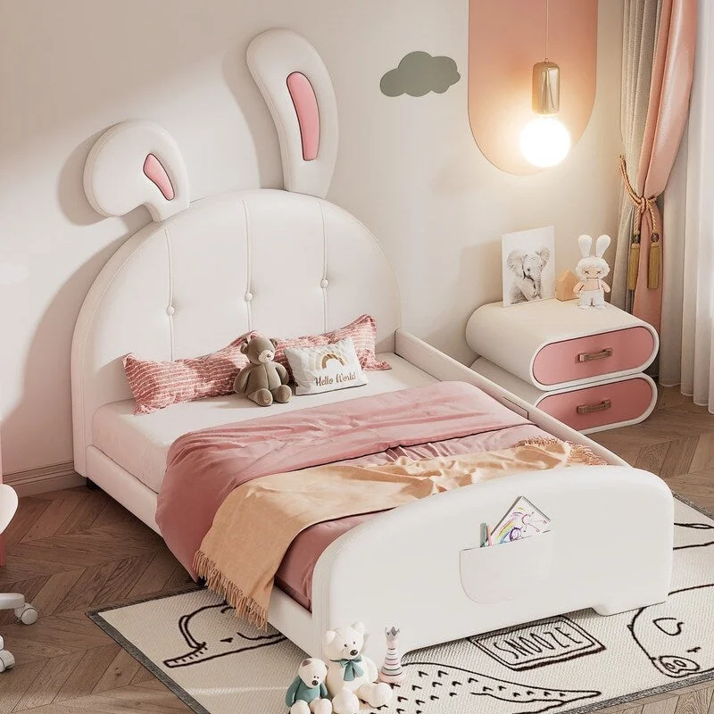 Rabbit-Shape Twin size Upholstered Princess Bed Platform Bed