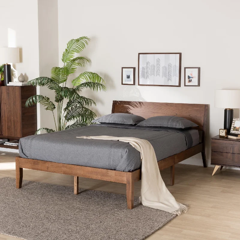 Salvatore Mid-Century Modern Walnut Brown Finished Wood Platform Bed