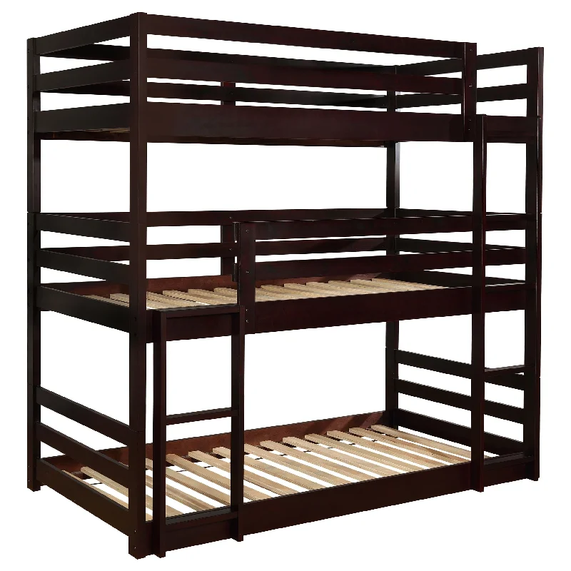 Sandler Transitional Wood Triple Bunk Bed Cappuccino