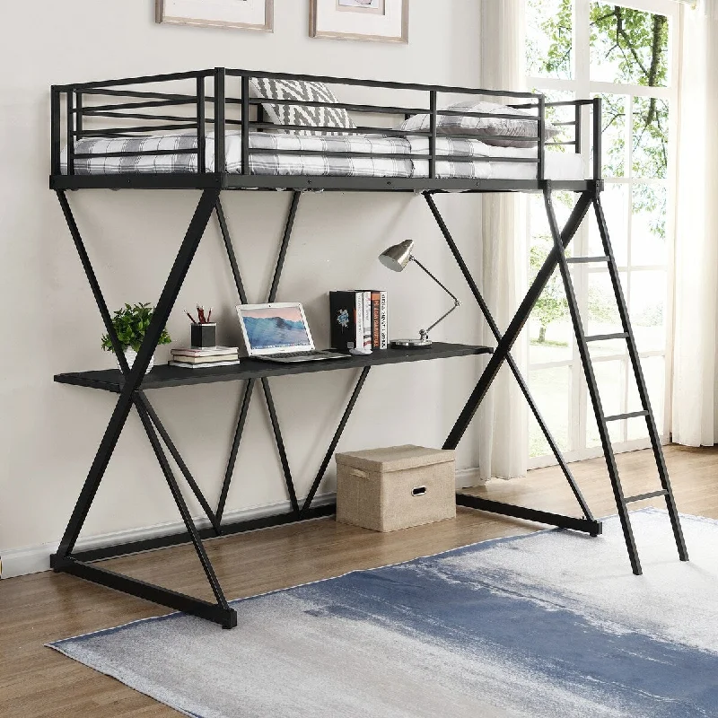 Steel Twin Loft Bed with Desk