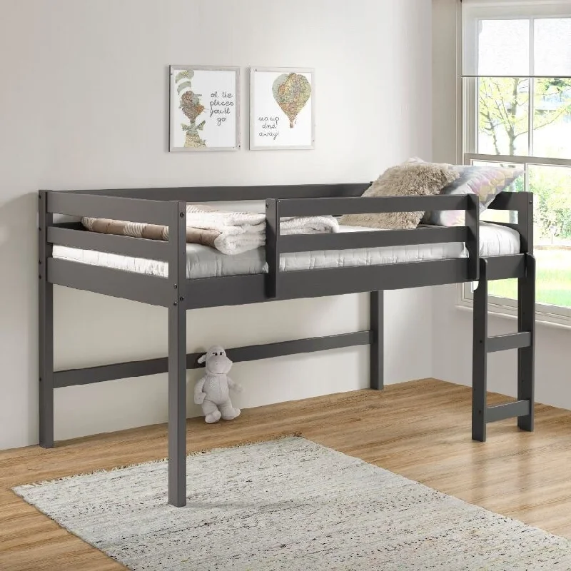 Transitional , Lara Twin Loft Bed, Gray Finish,Solid Pine