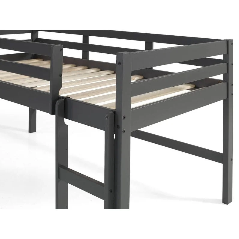 Transitional , Lara Twin Loft Bed, Gray Finish,Solid Pine