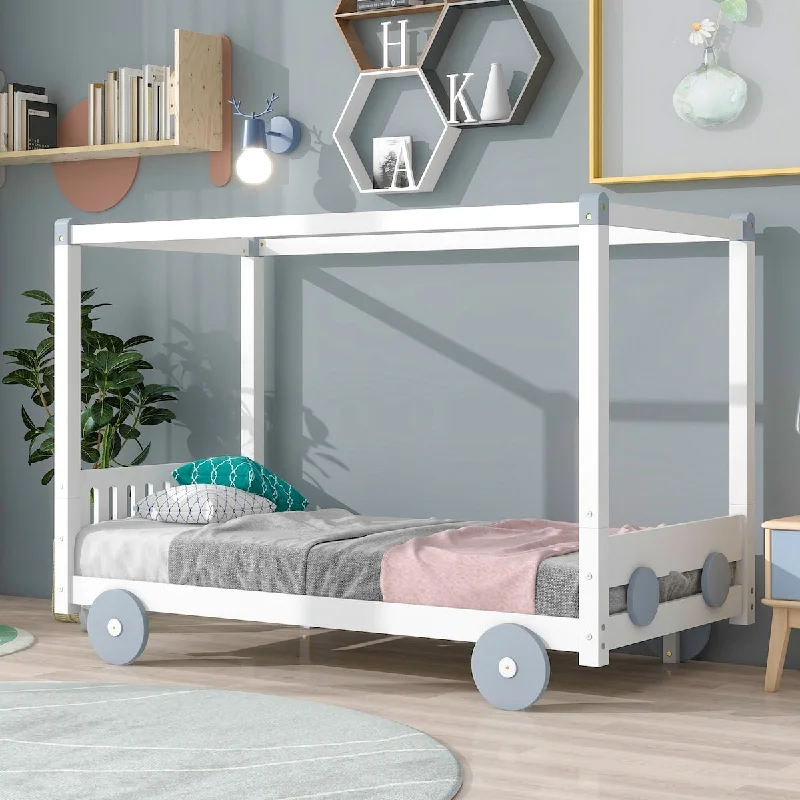 Twin Car-Shaped Platform Bed with Wheels