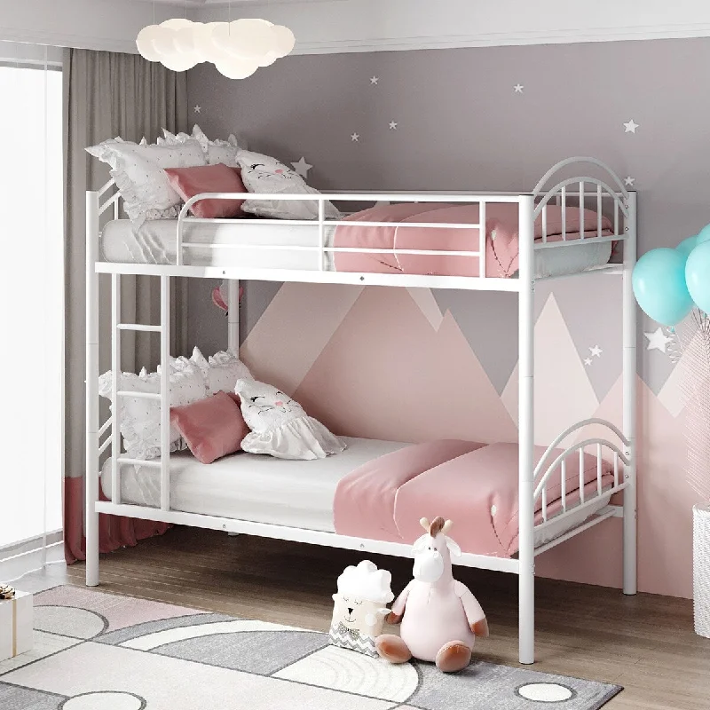 Twin Over Twin Metal Bunk Bed,Divided into Two Beds White