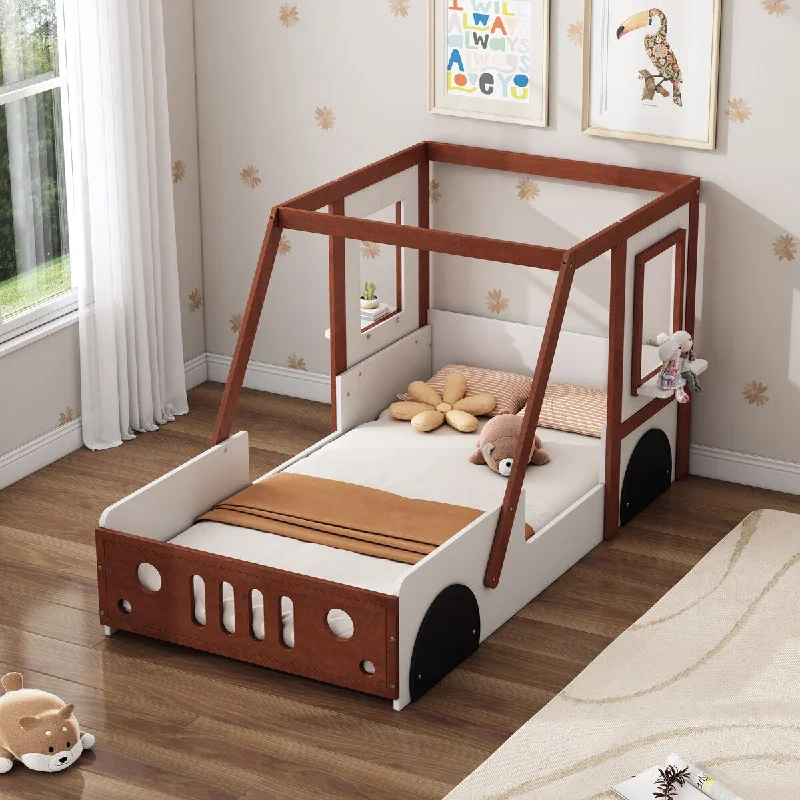 Twin Size Car Bed for Kids - Solid Wood Frame and Fun Design for Boys and Girls