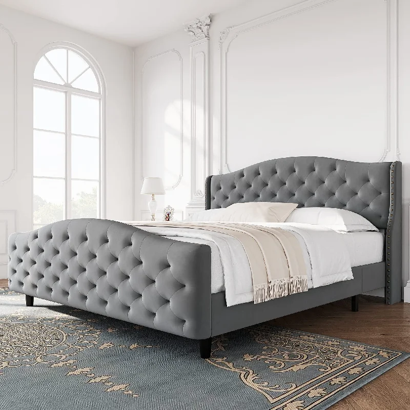 Upholstered Bed with Button Tufted Headboard