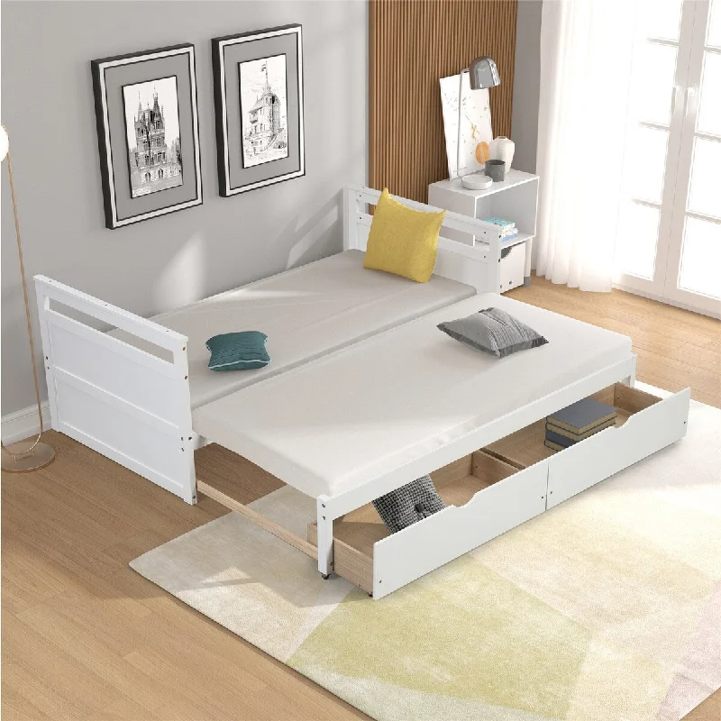 Wood Platform Bed Frame Twin Size with Headboard, Solid Wood, Espresso