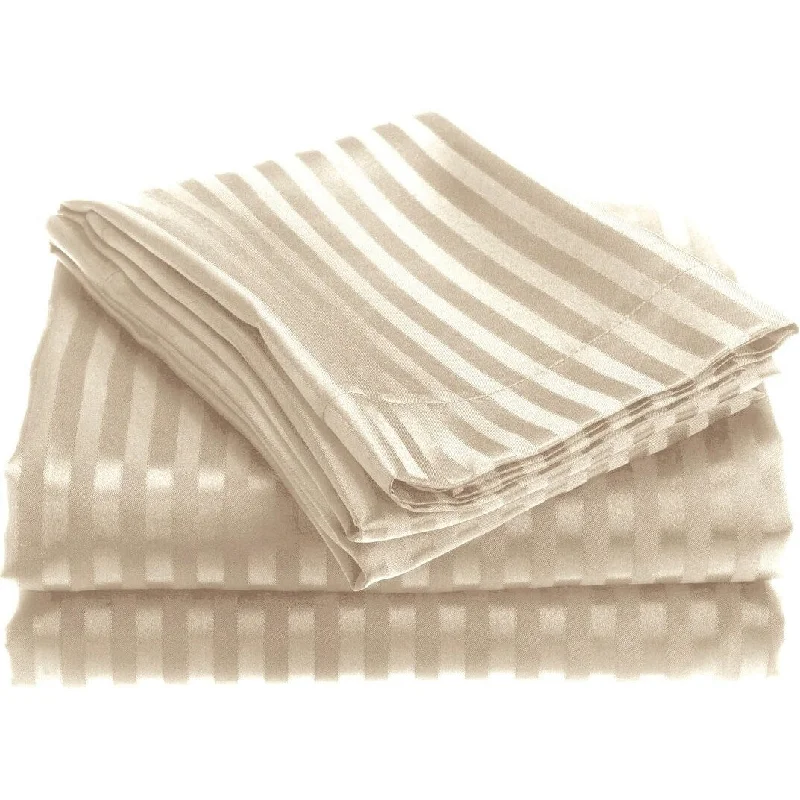 1800 Series Wrinckle Resistant 3 Piece Twin Size Embossed Stripe Sheet Set - Ivory