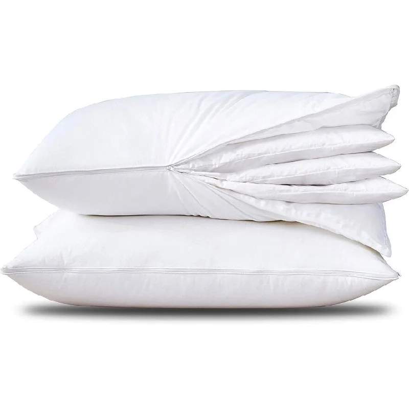 Adjustable Layer Goose Feather Pillow, Good for Side and Back Stomach Sleeper, 2 Pack