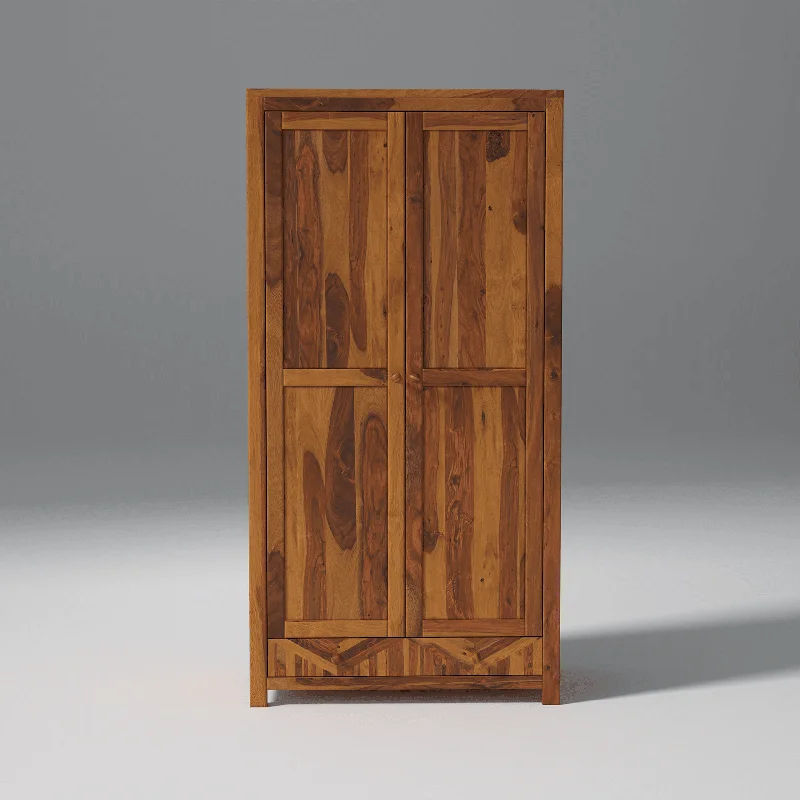 Alpha Sheesham Wood Wardrobe in Light Honey Finish