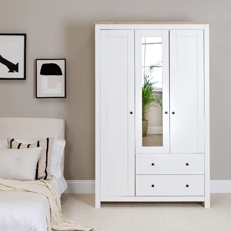 Bampton Triple Wardrobe with 2 Drawers - Alabaster White