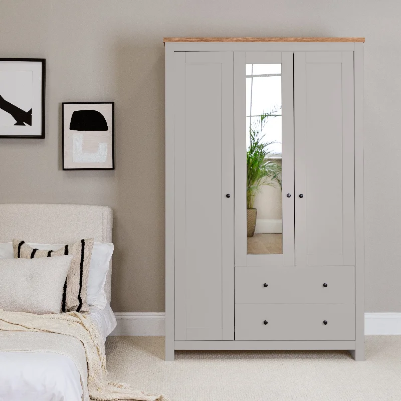 Bampton Triple Wardrobe with 2 Drawers - Stone Grey