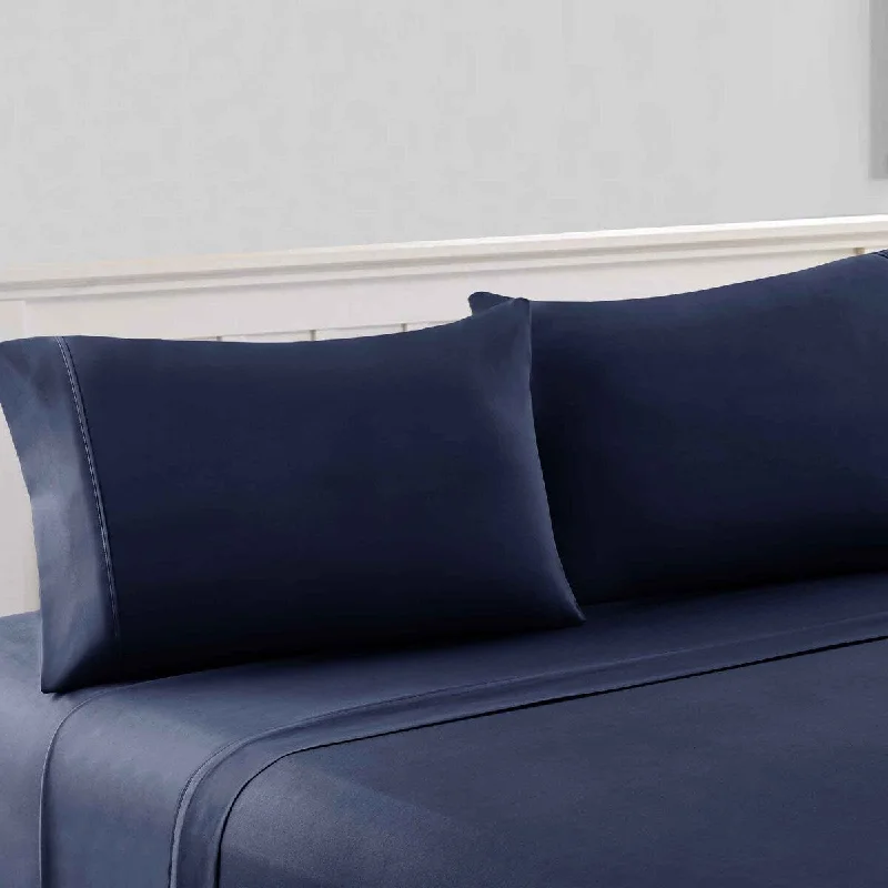 Bezons 4 Piece King Size Microfiber Sheet Set with 1800 Thread Count, Navy Blue