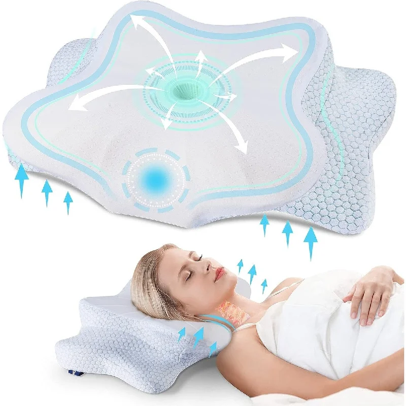 Cervical Pillow for Neck Pain Relief Ergonomic Orthopedic Neck Support Pillow for Side,Back and Stomach Sleepers, King, Blue