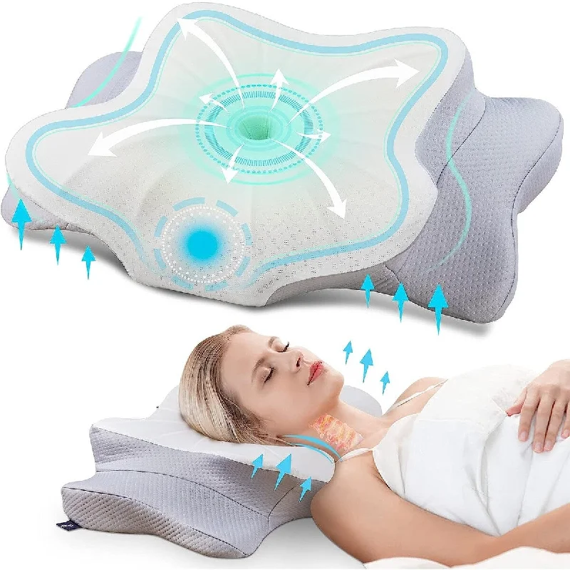 Cervical Pillow for Neck Pain Relief Ergonomic Orthopedic Neck Support Pillow for Side,Back and Stomach Sleepers, King, Grey